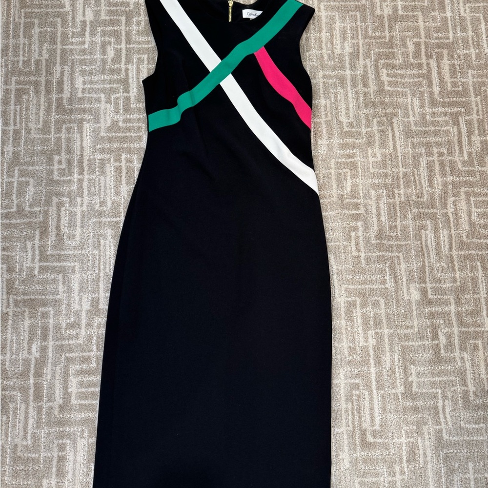 Calvin Klein Black Dress with Colorful Stripes